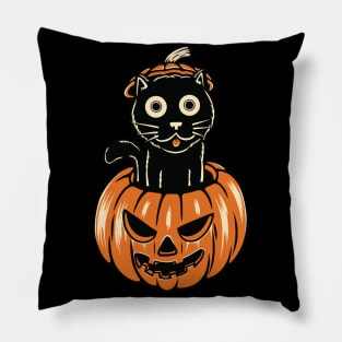Funny Black Cat Halloween: Meow Pumpkin Pillow