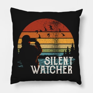 Silent Watcher Vintage Sunset Birdwatching Pillow