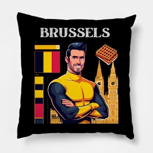 Brussels Grand Place Waffles Belgium Pillow