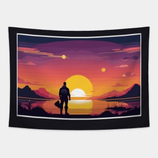 "From Struggle to Serenity: A Victorious Stance at Dusk" Tapestry