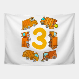 Trash Truck 3rd Birthday Boy Garbage Vehicles 3 Year BDay Tapestry