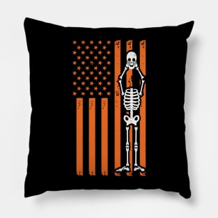 Patriotic Skeleton Holding Skull American Flag Halloween Gift Pillow