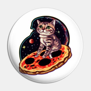 A cat riding a slice of pizza in space | Vintage Pin