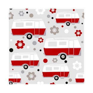 Vintage Caravan in Red, White and Grey T-Shirt