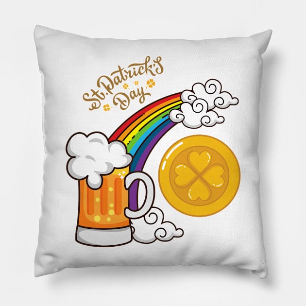 St. Patrick's Day Funny Beer And Coin Pillow by Crazy.Prints.Store