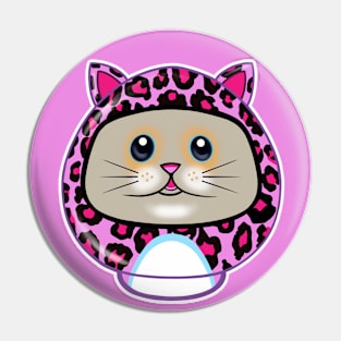 Cute Kitty Pink Leopard Print Daruma Doll Pin