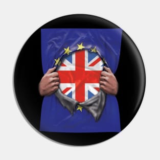 Great Britain Flag European Union Flag Ripped Open - Gift for British From Great Britain Pin