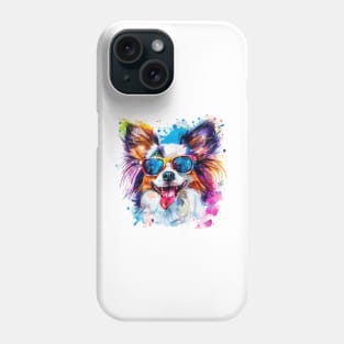 Papillon with Sunglasses (Watercolor) Phone Case