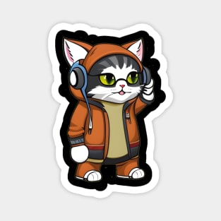 Paws & Playlists: Stylish Cat with Jacket and Headphones Magnet