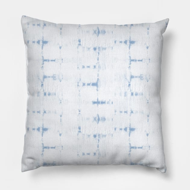 Soft texture of Shibori squares - sky blue and white Pillow by marufemia