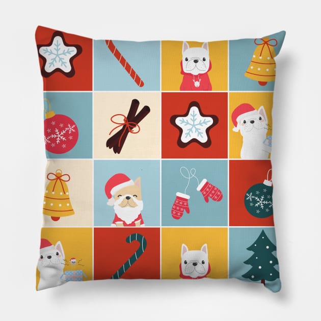 Cute French Bulldog Santa | Christmas Patterns Pillow by i am Cuta