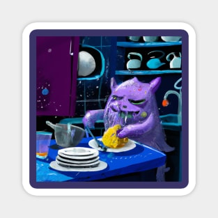 Purple Sludge Creature Works in the Kitchen Washing Dishes Magnet