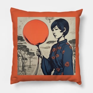 Asian woman in kimono with balloon Pillow