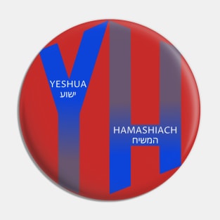 YH, Yeshua Hamashiach, Hebrew, Blue Pin