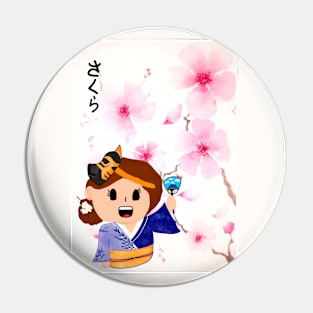 Sakura Cherry Blossoms Kawaii Girl Tshirt Pin