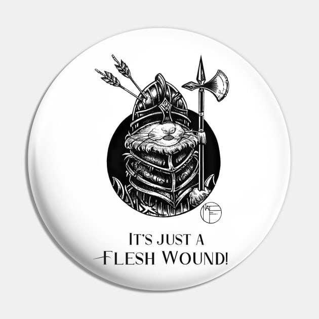 Knight Ferret - It's Just A Flesh Wound! - Black Outlined Version Pin by Nat Ewert Art
