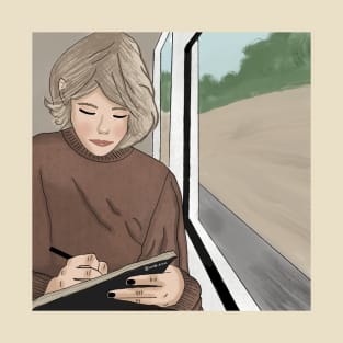 Journalin on a train T-Shirt