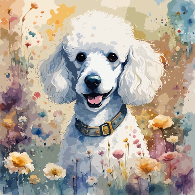 White Poodle Watercolor painting design Kids T-Shirt by Danielleroyer