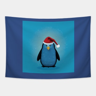 Penguin in Santa Hat in a Snowstorm Tapestry