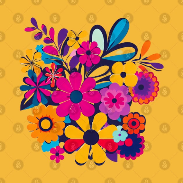 A design featuring a vibrant bouquet of colorful flowers, inspired by the flower power movement of the 1960s. by maricetak