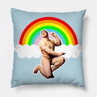 Athletic boy kneeling and on LGBT rainbow Pillow