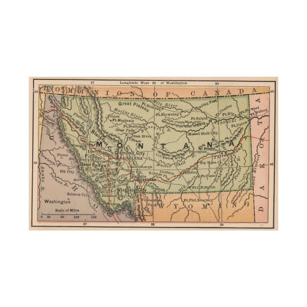 Vintage Map of Montana (1885) by Bravuramedia