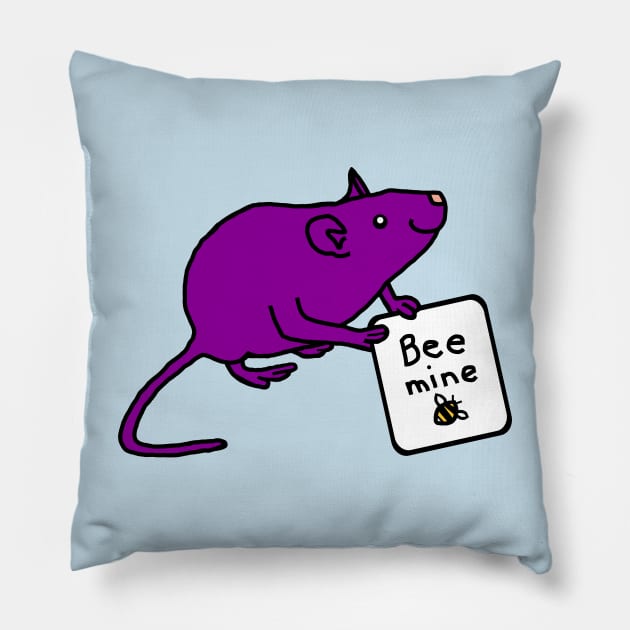 Purple Rat Says Bee Mine this Valentines Day Pillow by ellenhenryart