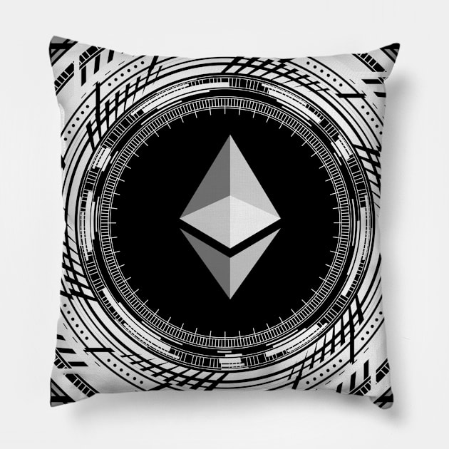 Ethereum logo in Hi-Tech graphic design Pillow by cryptogeek