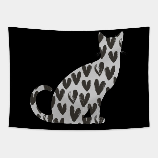 Black Heart Cat | gifts for cat lovers Tapestry by DesignsbyZazz