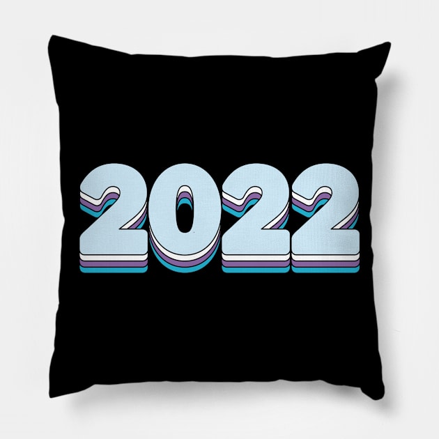 Year 2022 Happy New Year Retro Rainbow Blue Purple Pillow by RetroDesign