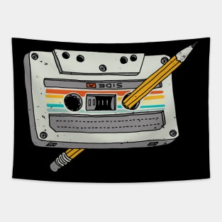 Cassette and Pencil Retro Music Tapestry