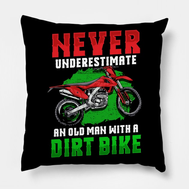 Dirt Bike Motocross Old Man Pillow by KAWAIITEE