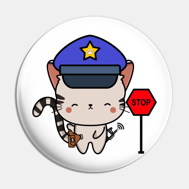 Funny Tabby Cat Policeman Pin by Pet Station