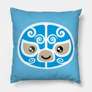 Cute mexican masked wrestler kawaii cartoon blue lucha libre merch Pillow