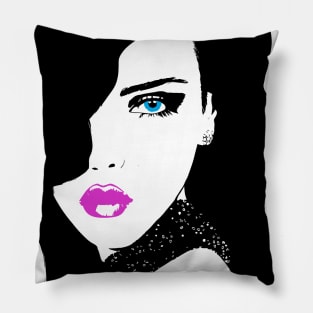 Fashion Girl Black Pink Blue Pillow