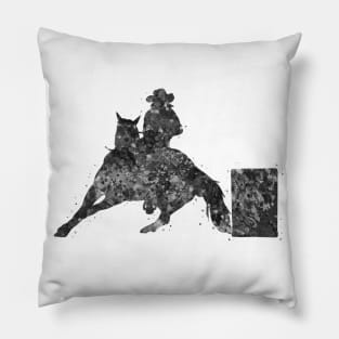 Barrel racing rider black and white Pillow