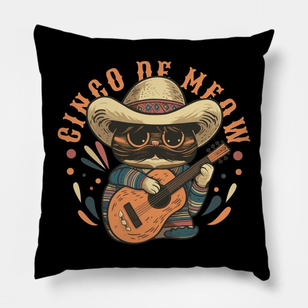 Cinco De Meow Pillow by ralfjohnson