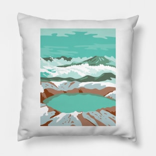 Katmai National Park and Preserve at Summit Crater Lake of Mount Katmai Alaska United States WPA Poster Art Color Pillow