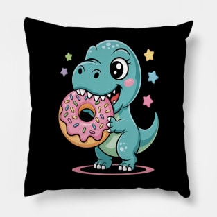 Cute T-Rex Dino Eating Donut Pillow