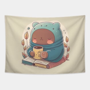 Kawaii Reading Companion - Cute Character Design for Cozy Reading Nooks and Home Decor Tapestry