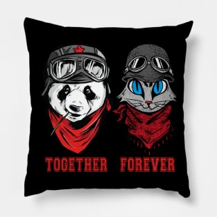 Cute Panda and cat couple in helmet and goggles Pillow