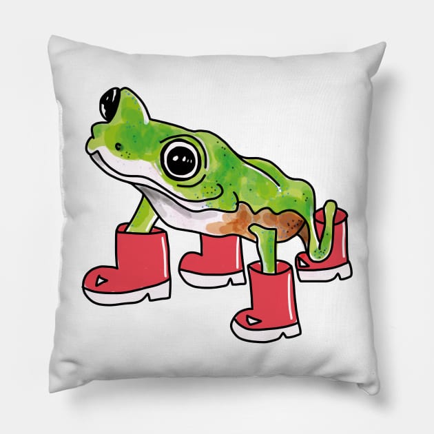 Frog in wellies Pillow by drknice