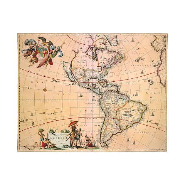 Antique Map of the Americas by Nicolaes Visscher, 1658 by MasterpieceCafe