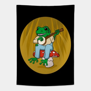 Frog Playing Banjo Cottagecore Tapestry