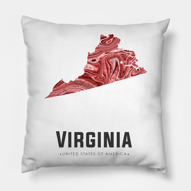 Virginia state map abstract red Pillow by StudioGrafiikka