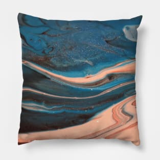 Blue and Pink Fluid Paint Abstract Pillow