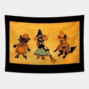 Vintage Style Black Halloween Cat Witches Tapestry