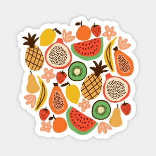 Colorful tropical fruits in pink Magnet