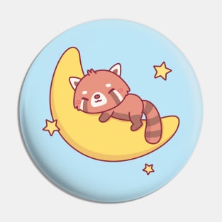 Cute Red Panda Sleeping On The Moon Pin