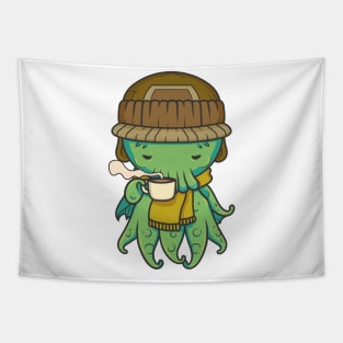 Cute Cthulhu with Hot Chocolate Tapestry